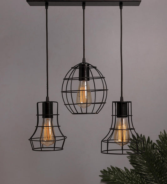 3-lights Linear Cluster Chandelier Metal hanging Pendant Light, kitchen area and dining room light