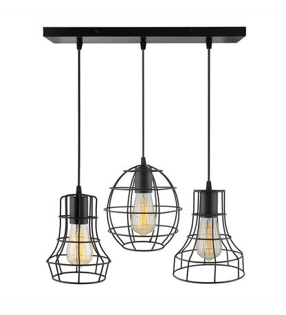 3-lights Linear Cluster Chandelier Metal hanging Pendant Light, kitchen area and dining room light