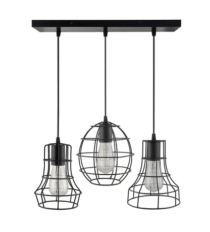 3-lights Linear Cluster Chandelier Metal hanging Pendant Light, kitchen area and dining room light