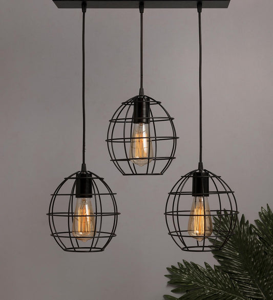 3-lights Linear Cluster Chandelier Metal hanging Pendant Light, kitchen area and dining room light