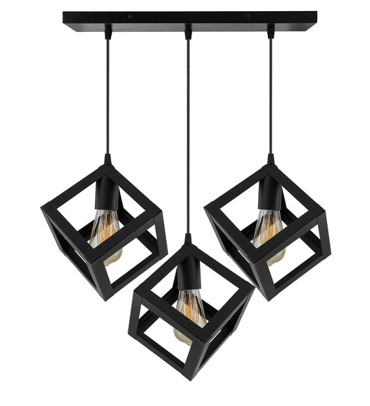 3-lights Linear Cluster Chandelier Hanging Cube 6" Pendant Light, kitchen area and dining room light, bulb not included