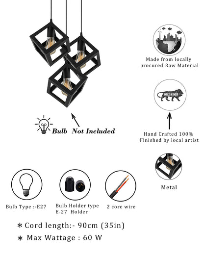 3-lights Linear Cluster Chandelier Hanging Cube 6" Pendant Light, kitchen area and dining room light, bulb not included