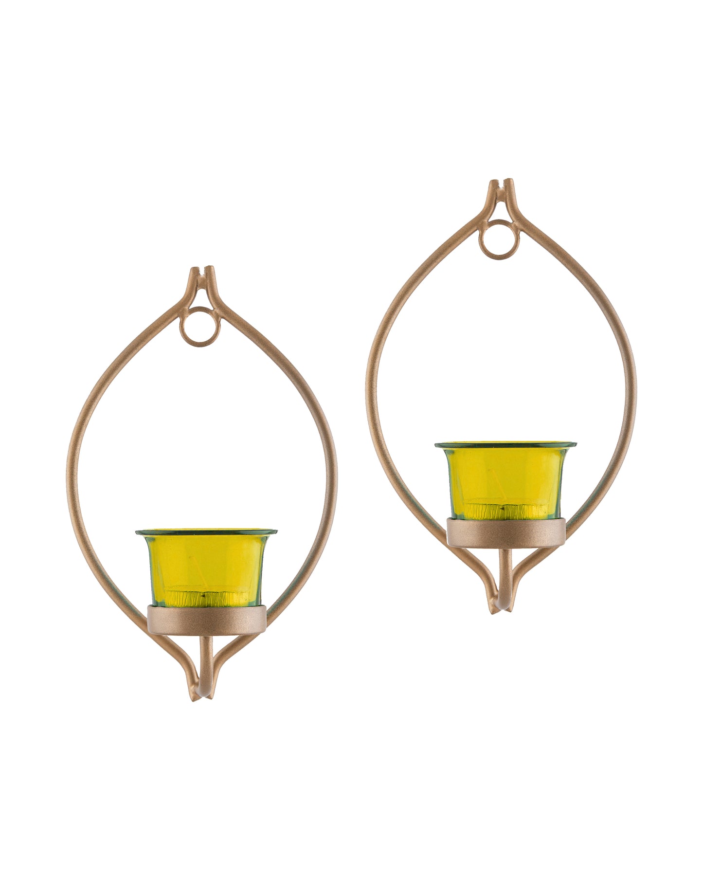 Set of 2 Decorative Golden Eye Wall Sconce/Candle Holder With Glass and Free T-light Candles