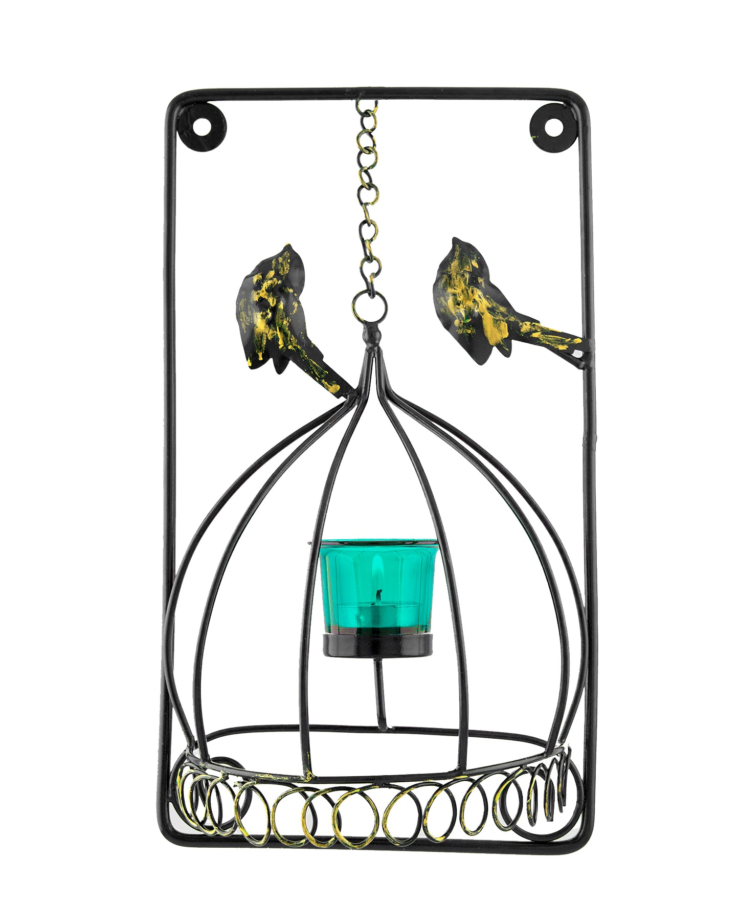 Metal Tealight Holder Bird Cage withGlass candle, Wall Candle holder Art, Metal Wall Sconce Decor