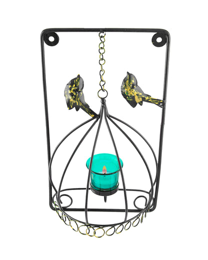 Metal Tealight Holder Bird Cage withGlass candle, Wall Candle holder Art, Metal Wall Sconce Decor