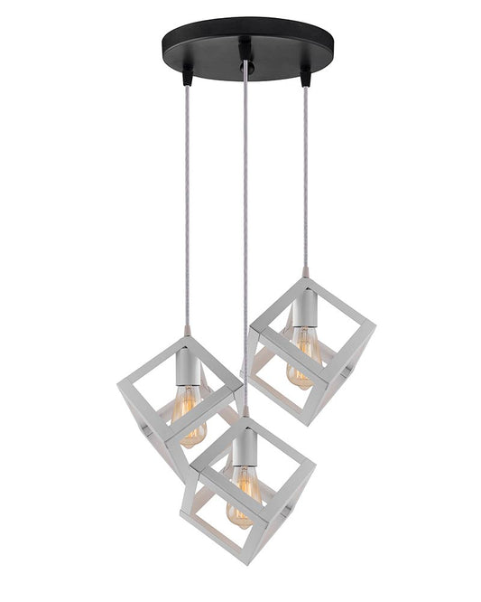 3-lights Round Cluster Chandelier White Hanging Cube 6", Hanging Pendant Light with Braided Cord, URBAN Retro, nordic style, bulb not included