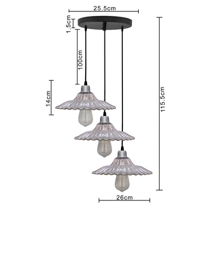 3-lights Round Cluster Chandelier Ceiling Ribbed Antique Silver Glass Hanging Pendant Light with Braided Cord, URBAN Retro, nordic style, LED/filament bulb