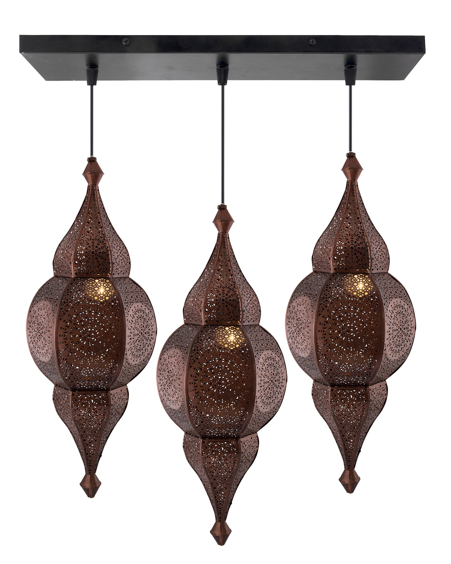 3-Lights Linear Cluster Chandelier Antique Classic Moroccan Nargis Hanging Pendant Light