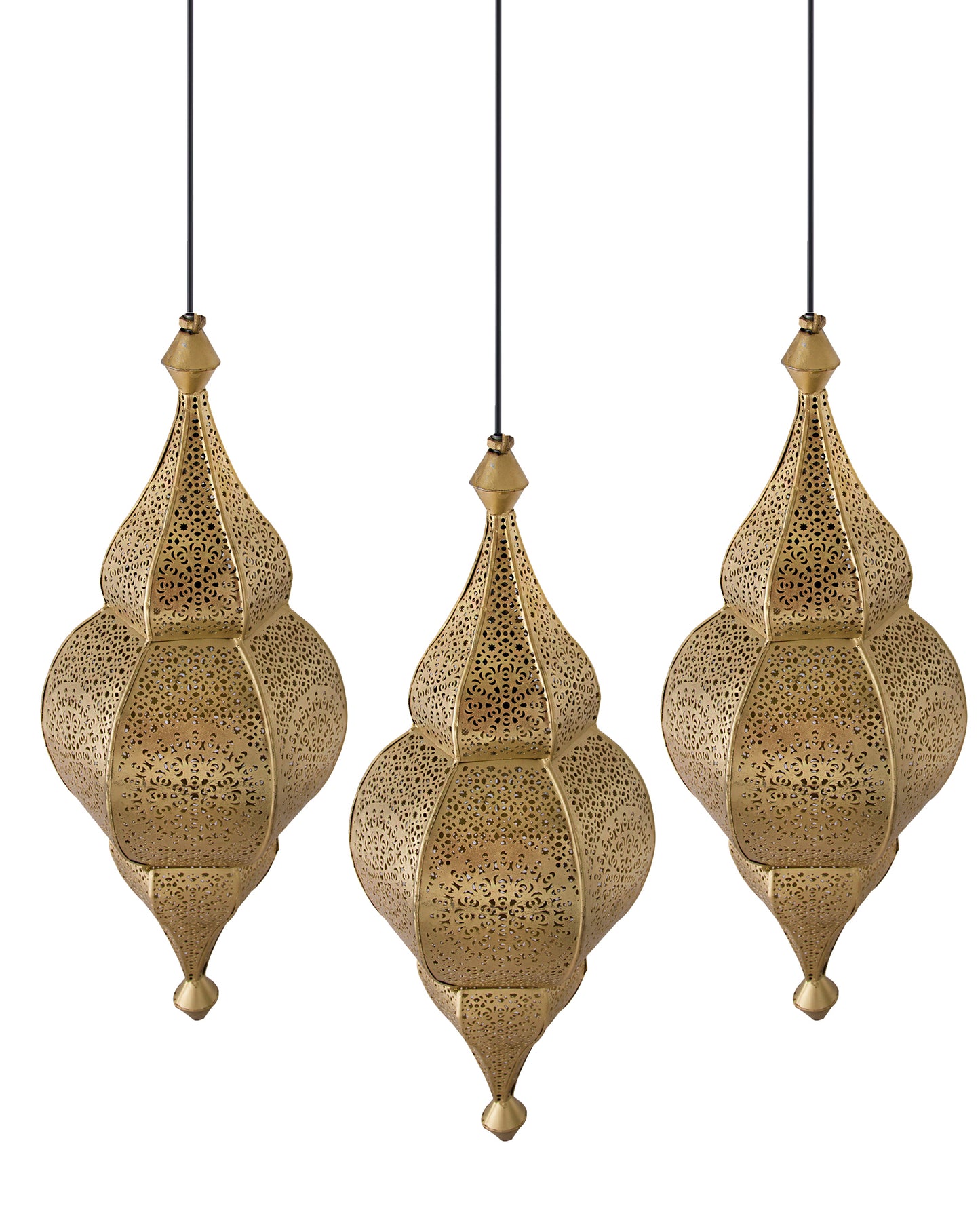 3-Lights Linear Cluster Chandelier Antique Classic Moroccan Nargis Hanging Pendant Light