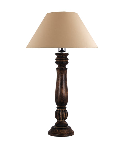 Classic Victorian Black Wood Table Lamp with Golden Shade