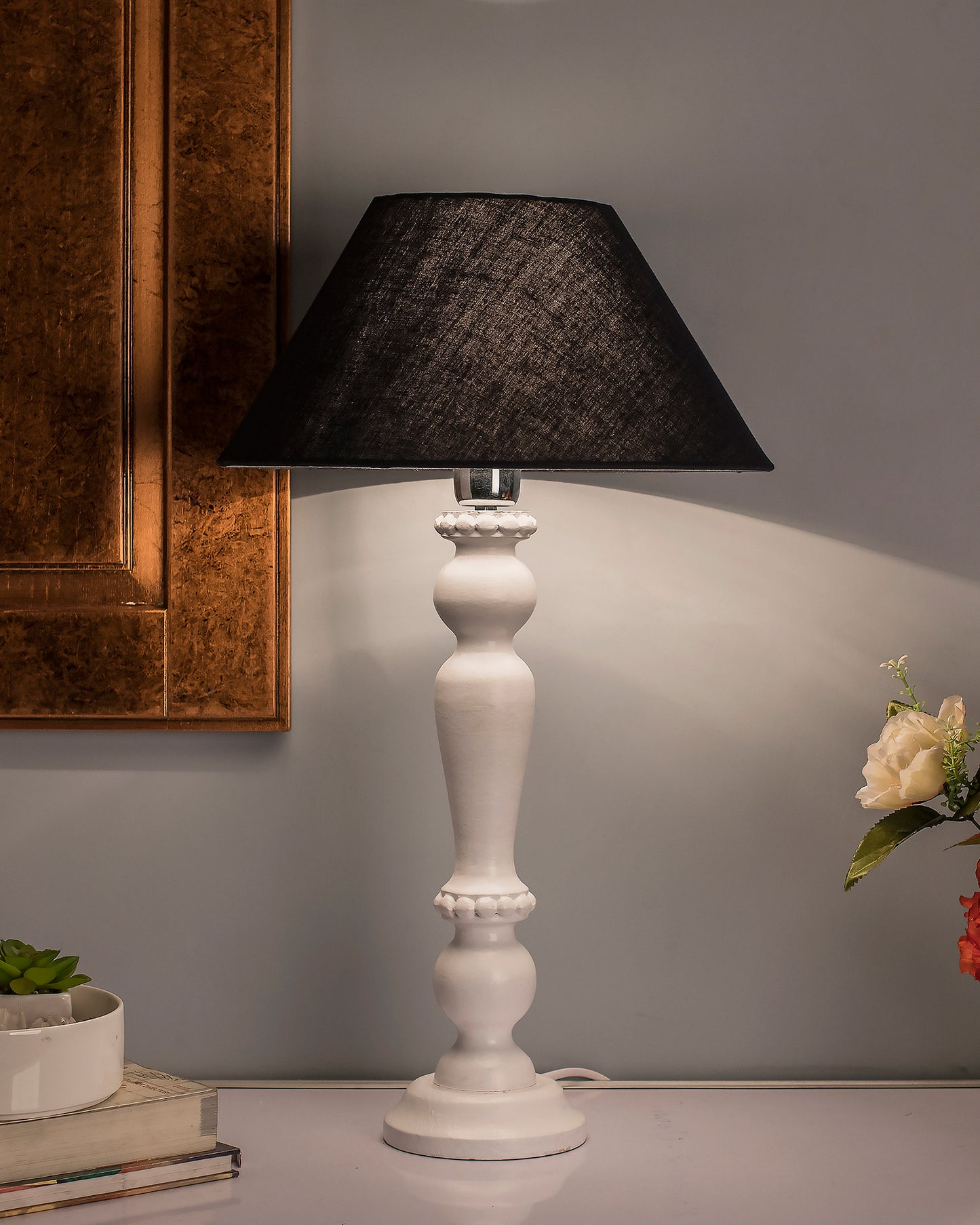 Eureka Polka White Wood Table Lamp With shade