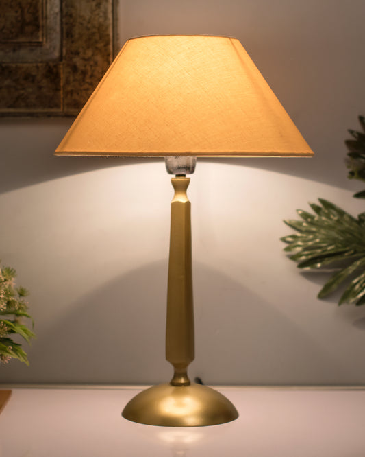 Classic Cubist Gold Brushed Lamp with Shade