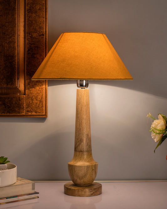 Classic Cubist Wooden Table lamp, with shade