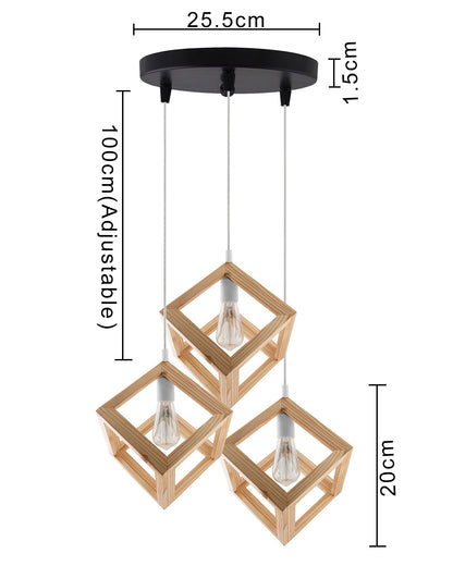 3-Lights Round Cluster Chandelier Modern Nordic Wooden Pendant Cube Light with Silicone Holder, URBAN Retro, Nordic Style, LED/Filament Bulb