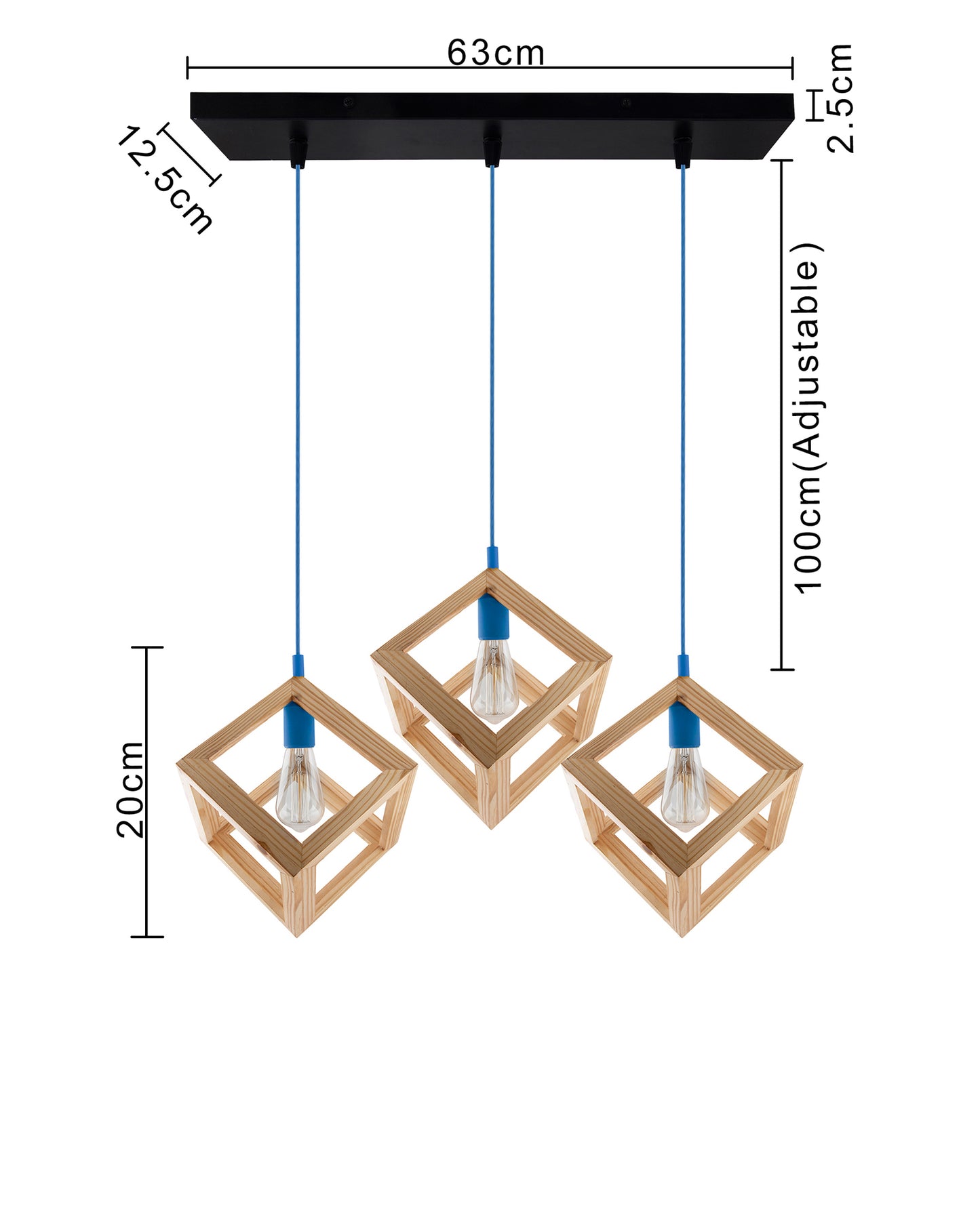 3-Lights Linear Cluster Chandelier Modern Nordic Wooden Pendant Cube Light with Silicone Holder Pendant Light, Kitchen Area ad Dining Room Light, LED/Filament Light