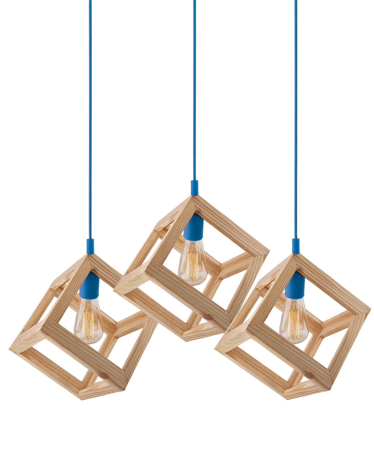 3-Lights Linear Cluster Chandelier Modern Nordic Wooden Pendant Cube Light with Silicone Holder Pendant Light, Kitchen Area ad Dining Room Light, LED/Filament Light