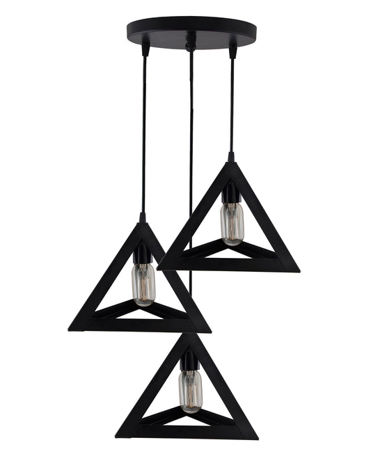 3-Lights Cluster Chandelier Triangle 6", E27 Holder, Decorative, Black, URBAN Retro, Nordic Style, LED/Filament Bulb