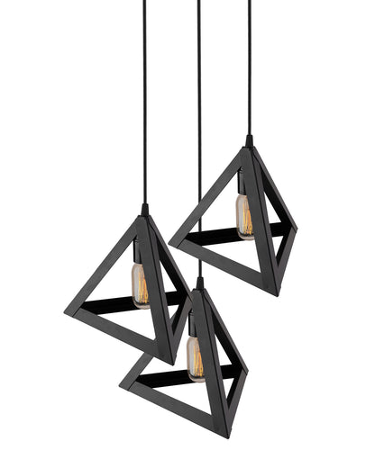 3-Lights Cluster Chandelier Triangle 6", E27 Holder, Decorative, Black, URBAN Retro, Nordic Style, LED/Filament Bulb