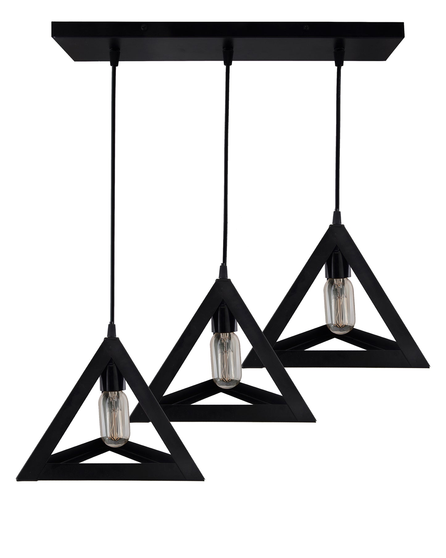 3-Lights Cluster Chandelier Triangle 6", E27 Holder, Decorative, Black, URBAN Retro, Nordic Style, LED/Filament Bulb