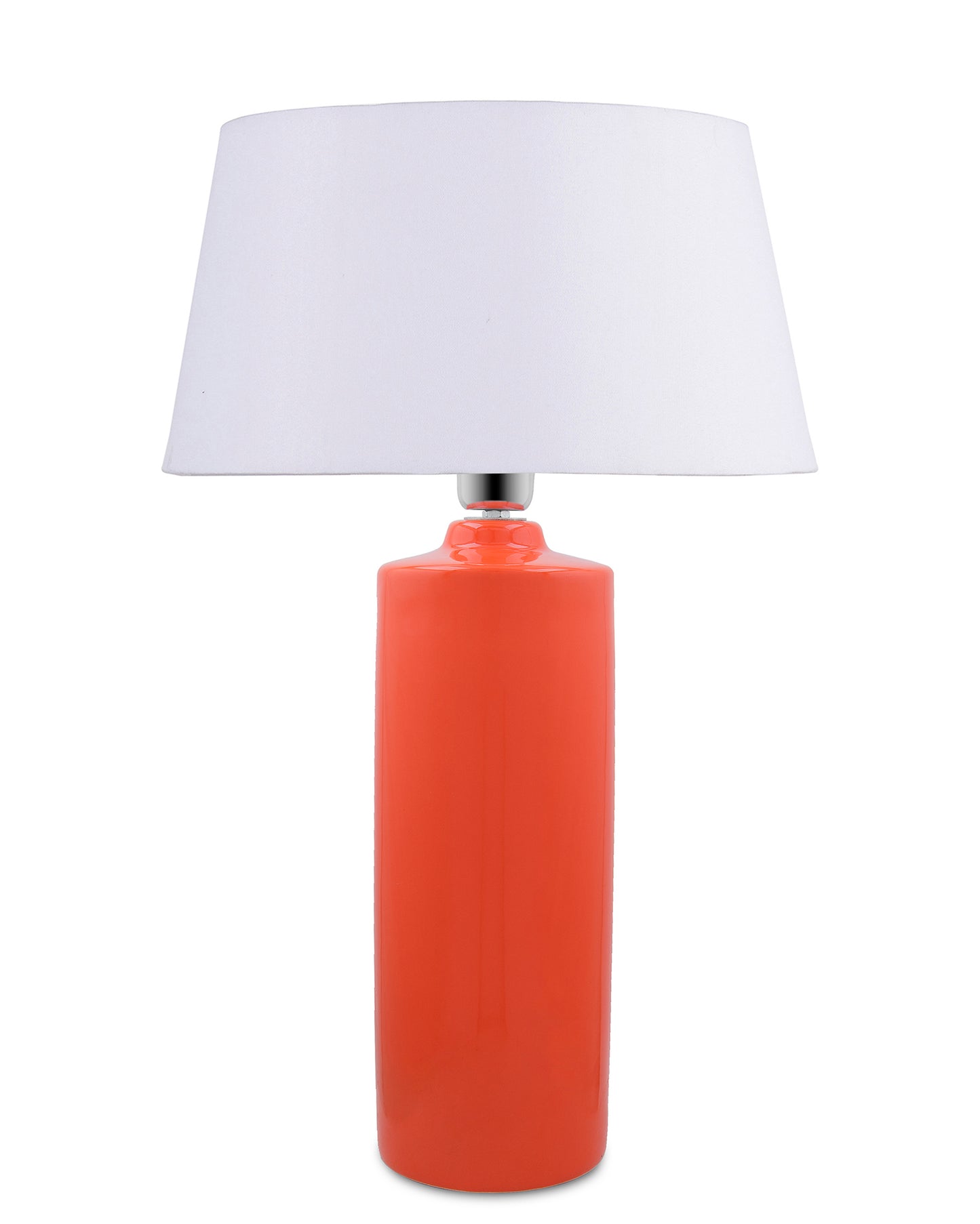 Ceramic Base Orange Table Lamp with Drum Shade, LED Bulb