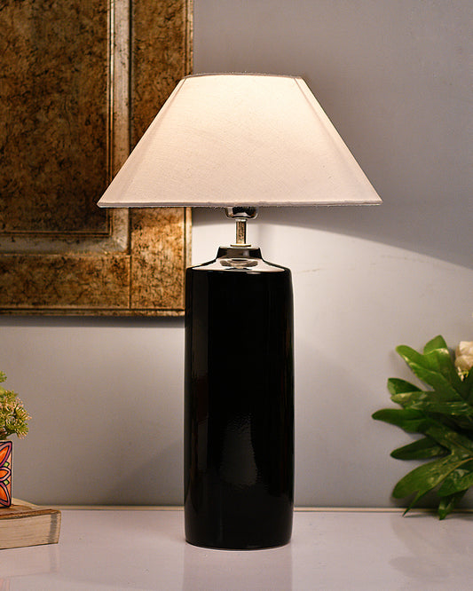 Ceramic Base Black Table Lamp with Cone Shade, LED Bulb