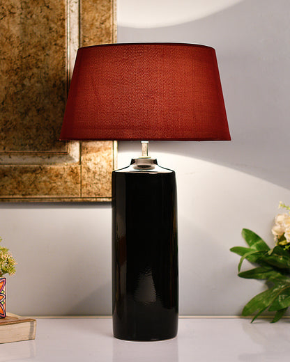 Ceramic Base Black Table Lamp with Drum Shade, LED Bulb