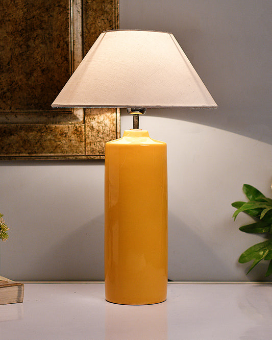 Ceramic Base Yellow Table Lamp with Cone Shade, LED Bulb