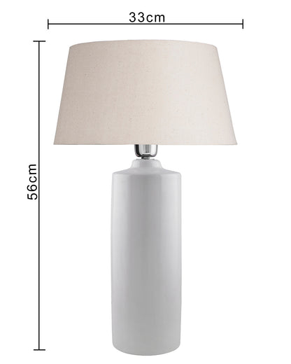 Ceramic Base White Table Lamp with Drum Shade, LED Bulb