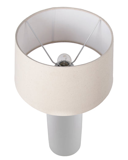 Ceramic Base White Table Lamp with Drum Shade, LED Bulb