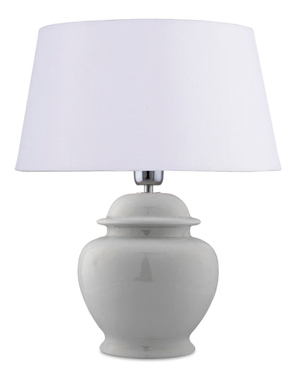 Ceramic Pot Shaped Base White Table Lamp with Drum Shade, LED Bulb