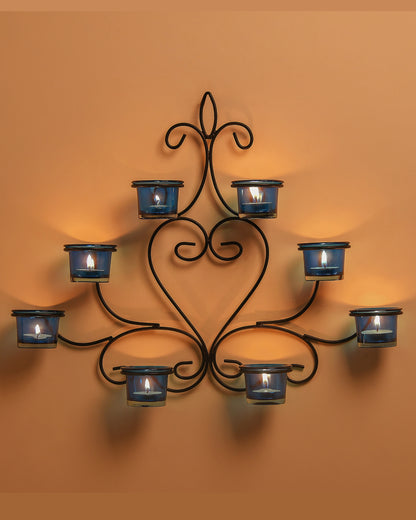 8-Votive Chic Black Iron Wall Sconce Candle Holder, Candle Wall art