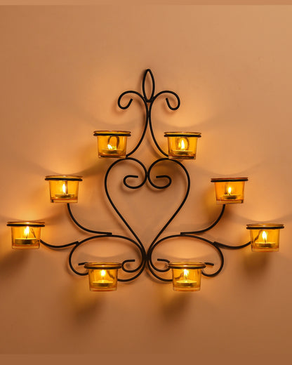 8-Votive Chic Black Iron Wall Sconce Candle Holder, Candle Wall art