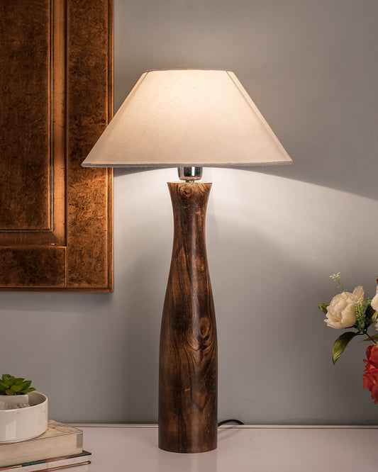 Antique Solid Timber Turned table lamp with Cone Shade