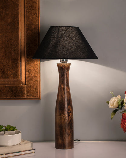 Antique Solid Timber Turned table lamp with Cone Shade