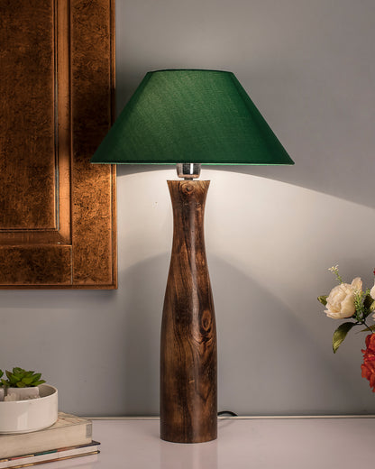 Antique Solid Timber Turned table lamp with Cone Shade