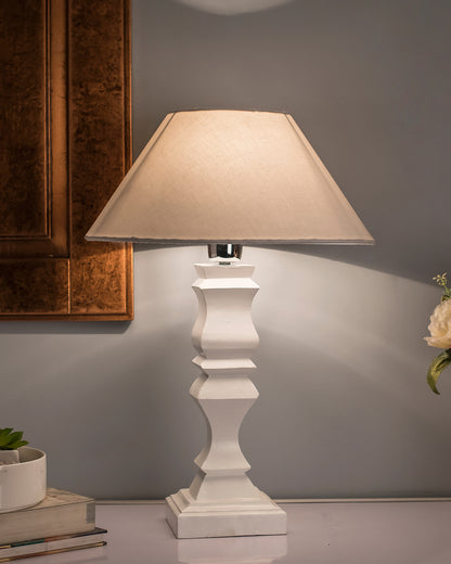 Classic Cube Cut White Table Lamp with Cone Shade