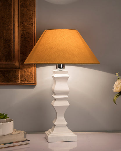 Classic Cube Cut White Table Lamp with Cone Shade