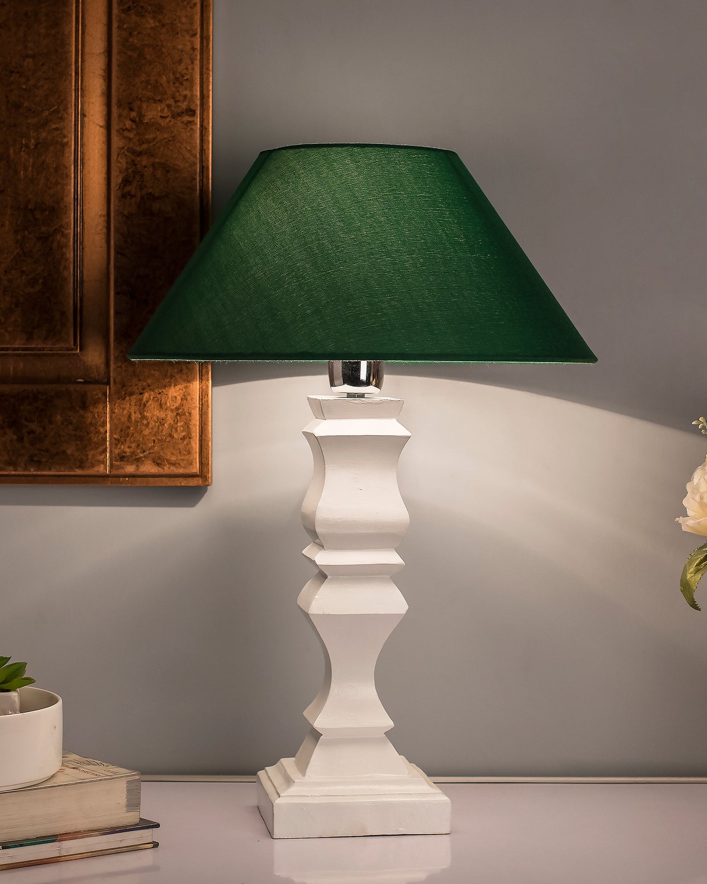 Classic Cube Cut White Table Lamp with Cone Shade