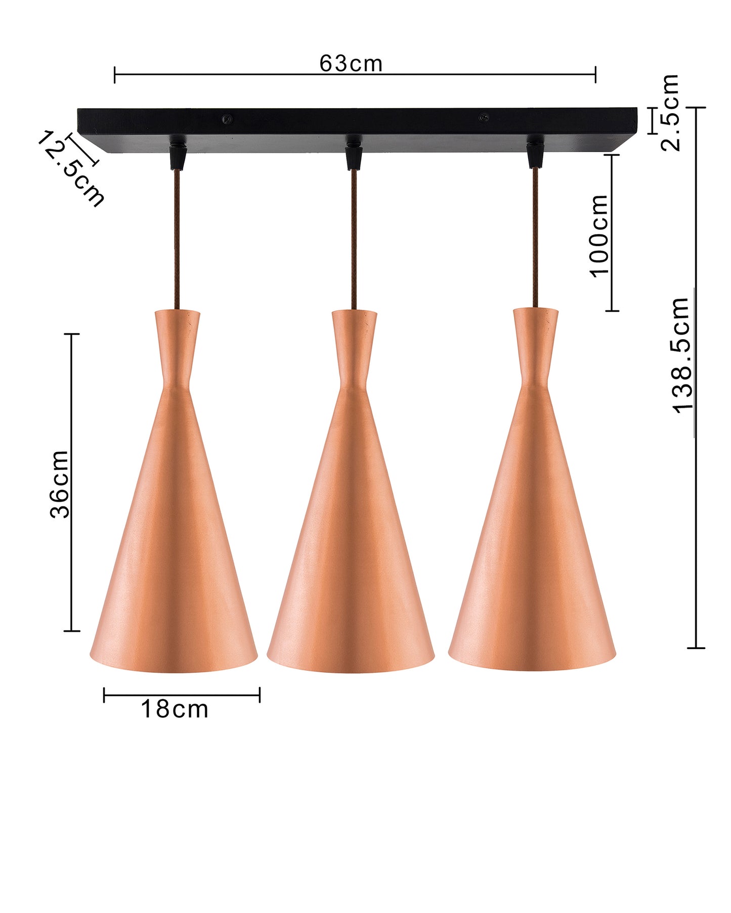 3-Lights Linear Cluster Chandelier Modern Inverted Cone Shaped hanging Light, E27 Holder, Decorative,URBAN Retro, Nordic Style