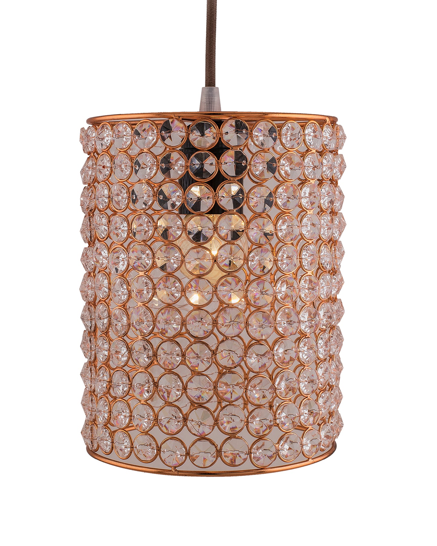 Crystal Hanging Copper Barrel Pendant, Rose Gold, Hanging Ceiling Light, Small