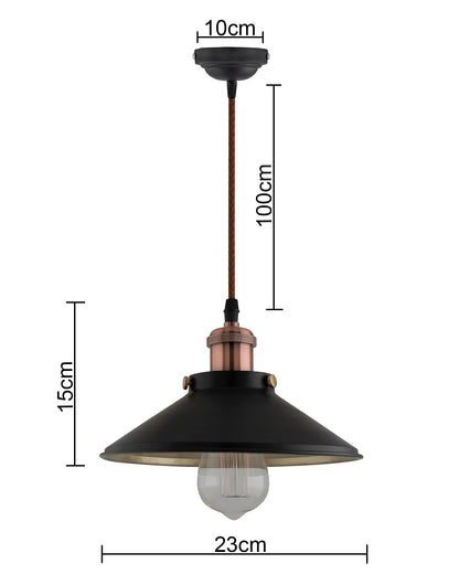 Single Black Cone Pendant with Holder, E27, Modern Nordic Hanging Ceiling Light