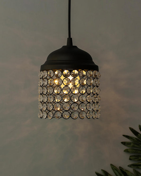 Matt Black Crystal Hanging Cylinder Light, Ceiling Light, Nordic E27 Pendant