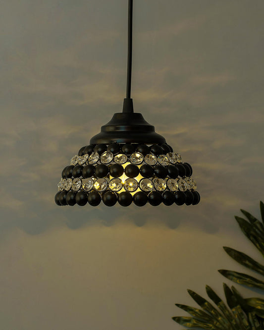 Matt Black Crystal Hanging Semi-Globe Light, Ceiling Light, Nordic E27 Pendant