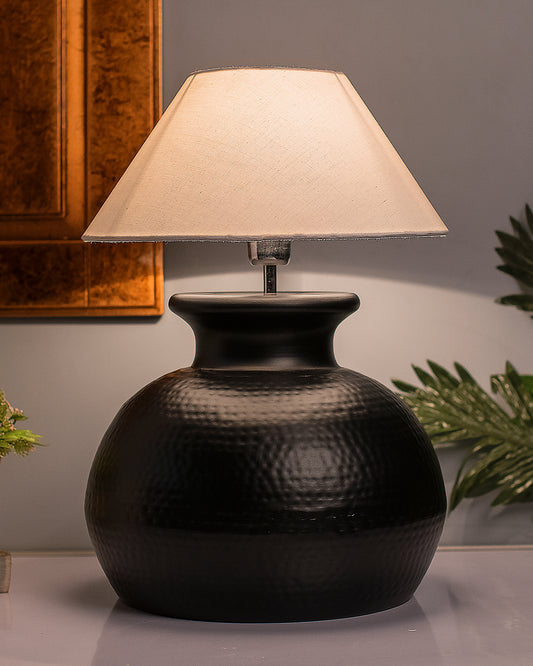 Matt Black Hammered Pitcher Table Lamp with Cone Shade