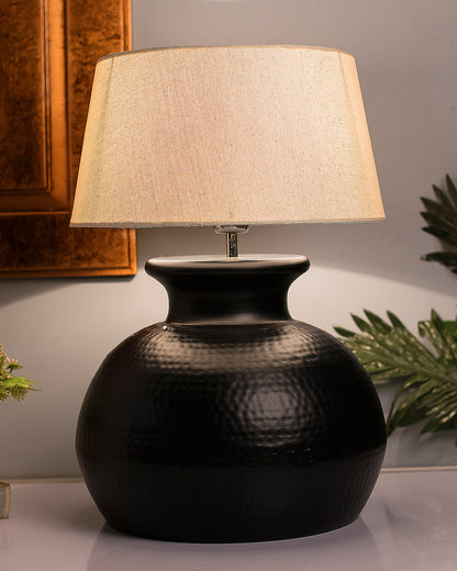 Matt Black Hammered Pitcher Table Lamp with Drum Shade