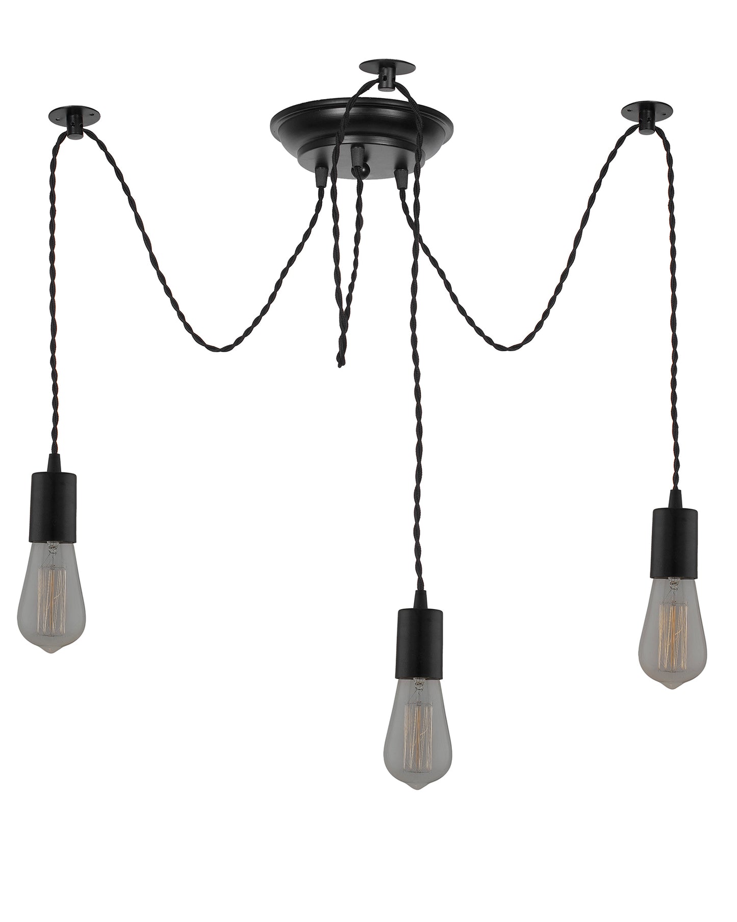 Spider Chandelier Lamp, Vintage Edison Style E 27 Adjustable DIY Ceiling Pendant Light, E27 Rustic Cluster Hanging Light(1.25 M, Black Twisted Wire)