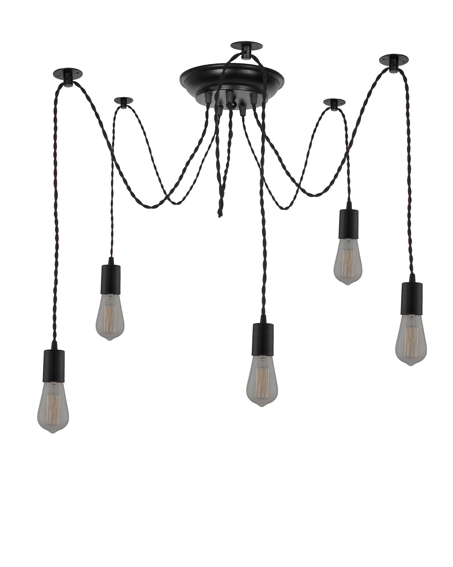 Spider Chandelier Lamp, Vintage Edison Style E 27 Adjustable DIY Ceiling Pendant Light, E27 Rustic Cluster Hanging Light(1.25 M, Black Twisted Wire)