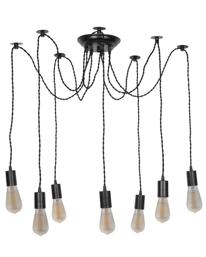 Spider Chandelier Lamp, Vintage Edison Style E 27 Adjustable DIY Ceiling Pendant Light, E27 Rustic Cluster Hanging Light(1.25 M, Black Twisted Wire)