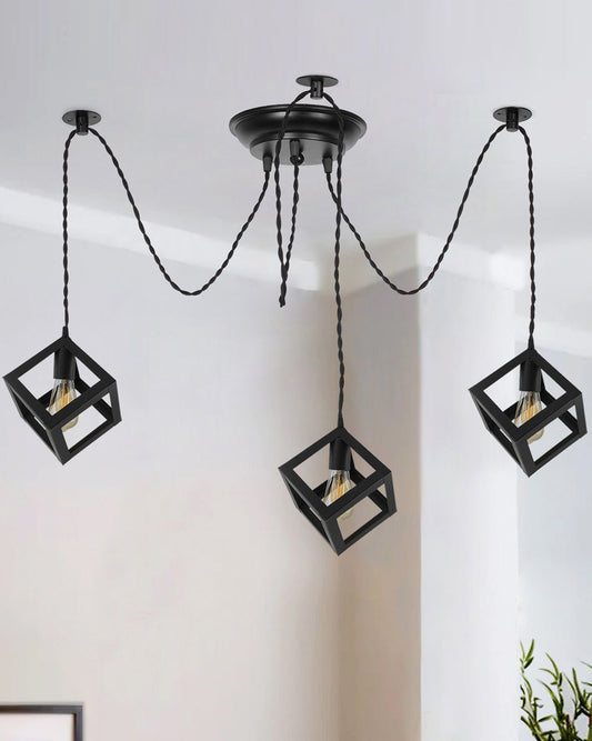 Spider Chandelier Cube Lamp, Vintage Edison Style E 27 Adjustable DIY Ceiling Pendant Light, E27 Rustic Cluster Hanging Light(1.25 M, Black Twisted Wire)