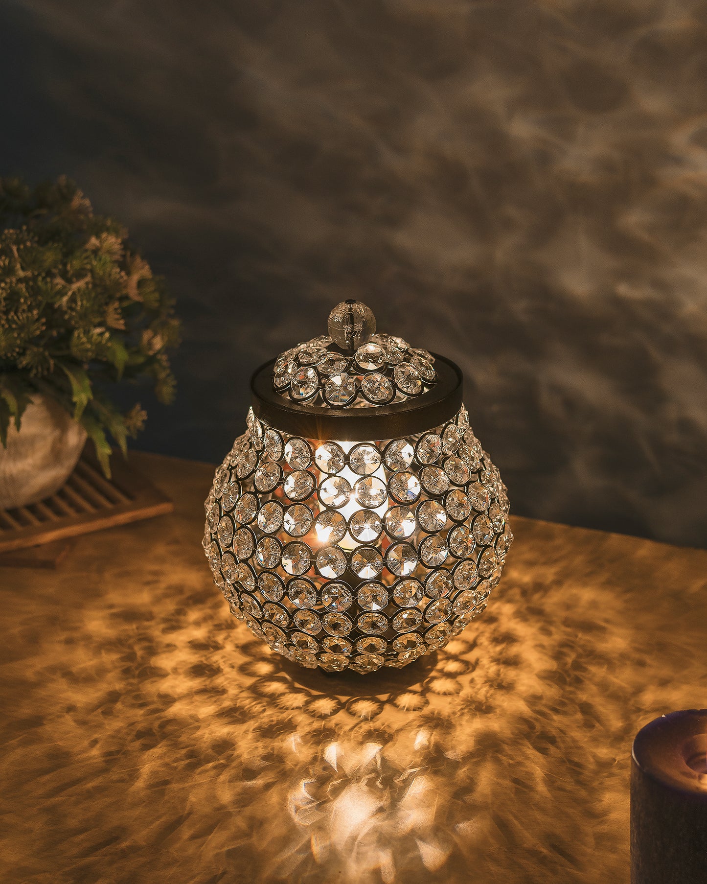 Cauldron of Light, 192 Black Crystal Lamp, Decorative Table lamp